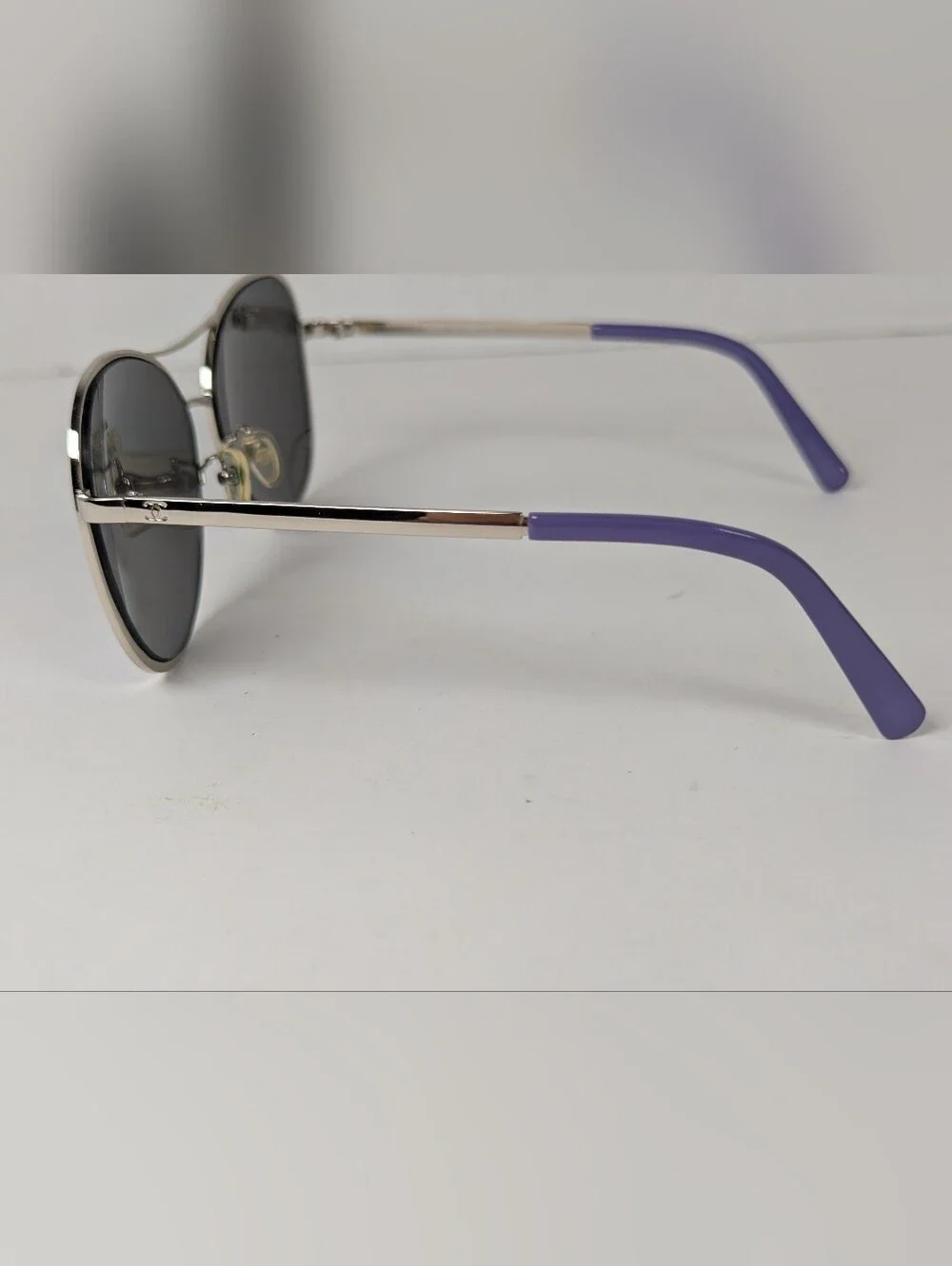 Authentic VTG Y2K Chanel 4198-T Aviator Sunglasses Silver Purple Case &  Cloth